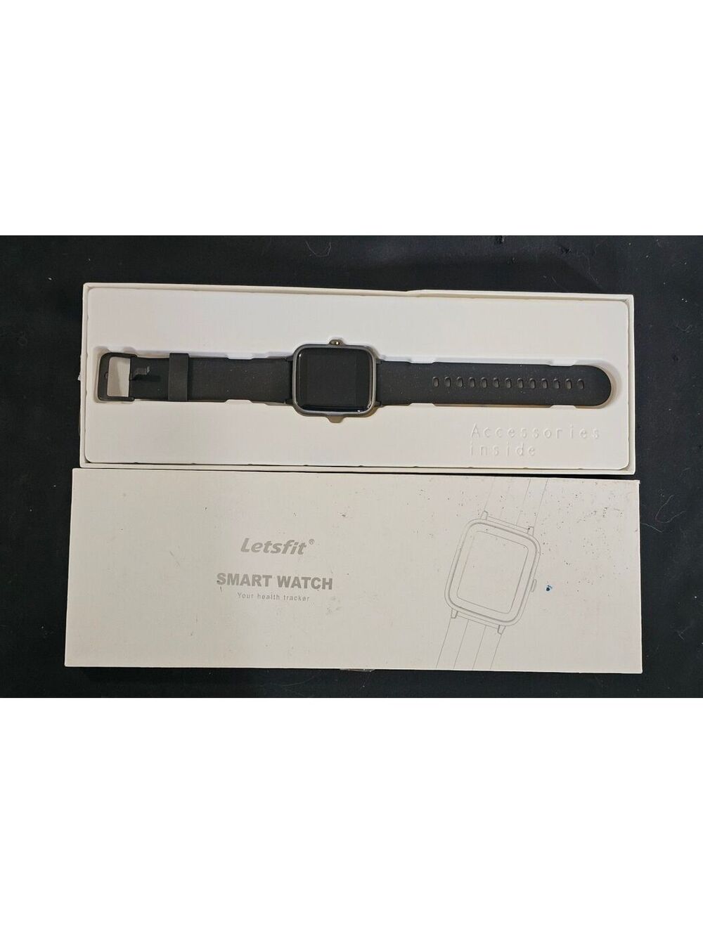 Letsfit Smart Watch Fitness Tracker with Black Silicone Band